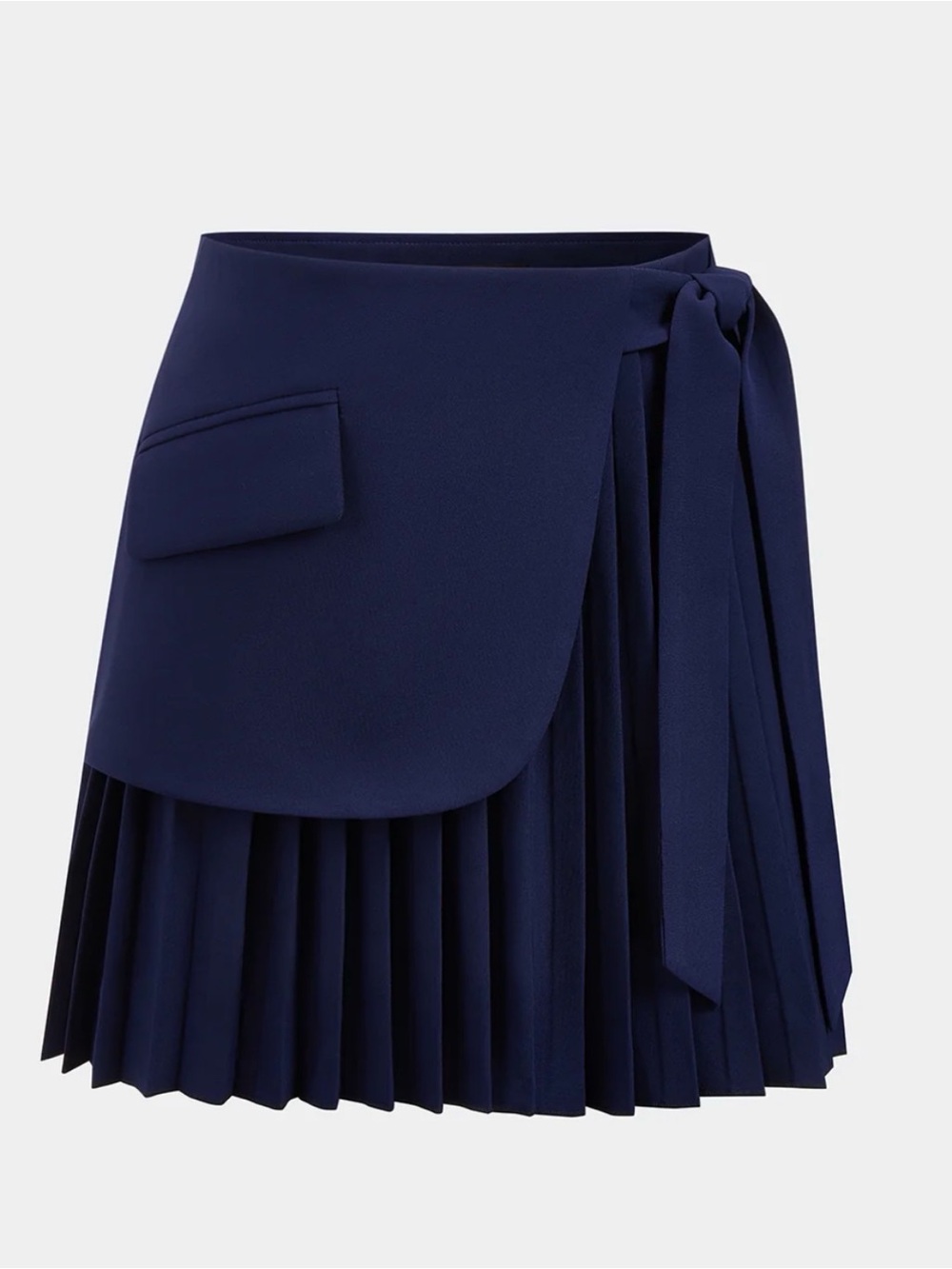 Commense Navy Tie Wrap Pleated Mini Skirt